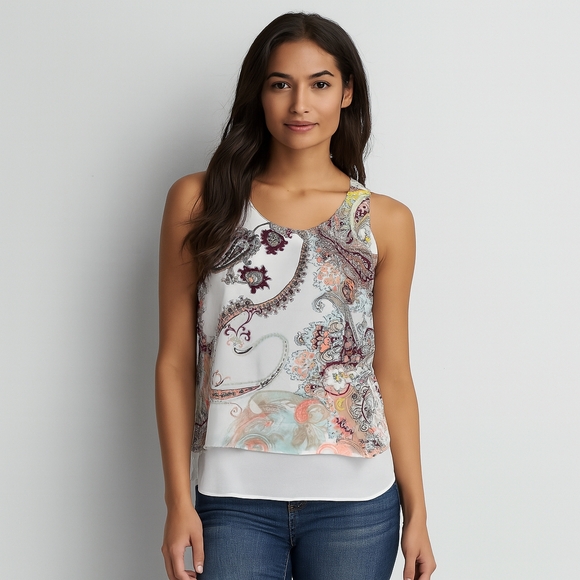 Bisou Bisou Tops - Bisou Bisou Sleeveless Paisley Blouse Medium – Boho Chic Layered Tank Top